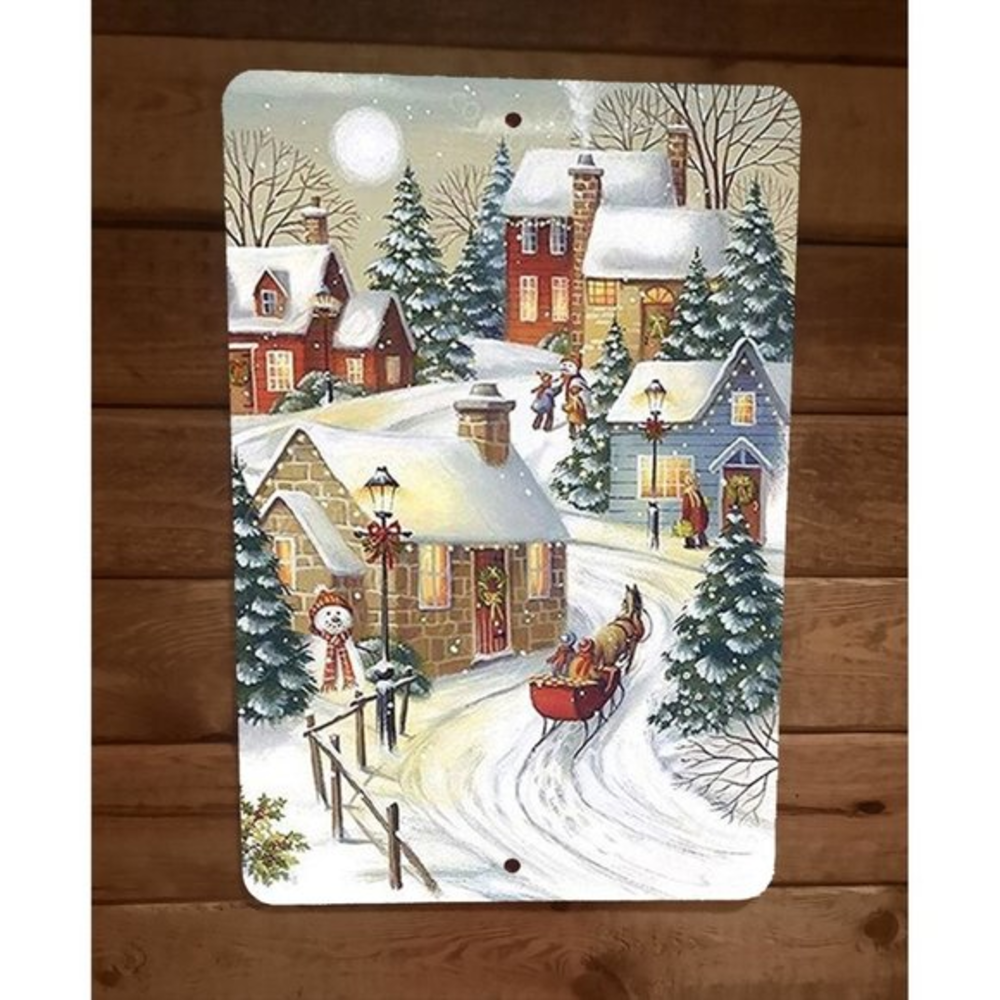 Merry Xmas Christmas Sleighride Scene 8x12 Metal Wall Sign‎ Poster